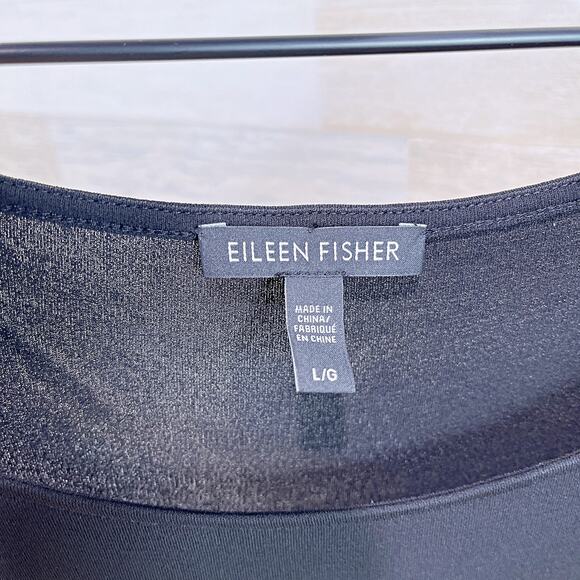 Eileen Fisher 100% Silk Asymmetric Sheer Mesh Hem Tunic Top Black Womens Large - Picture 6 of 6